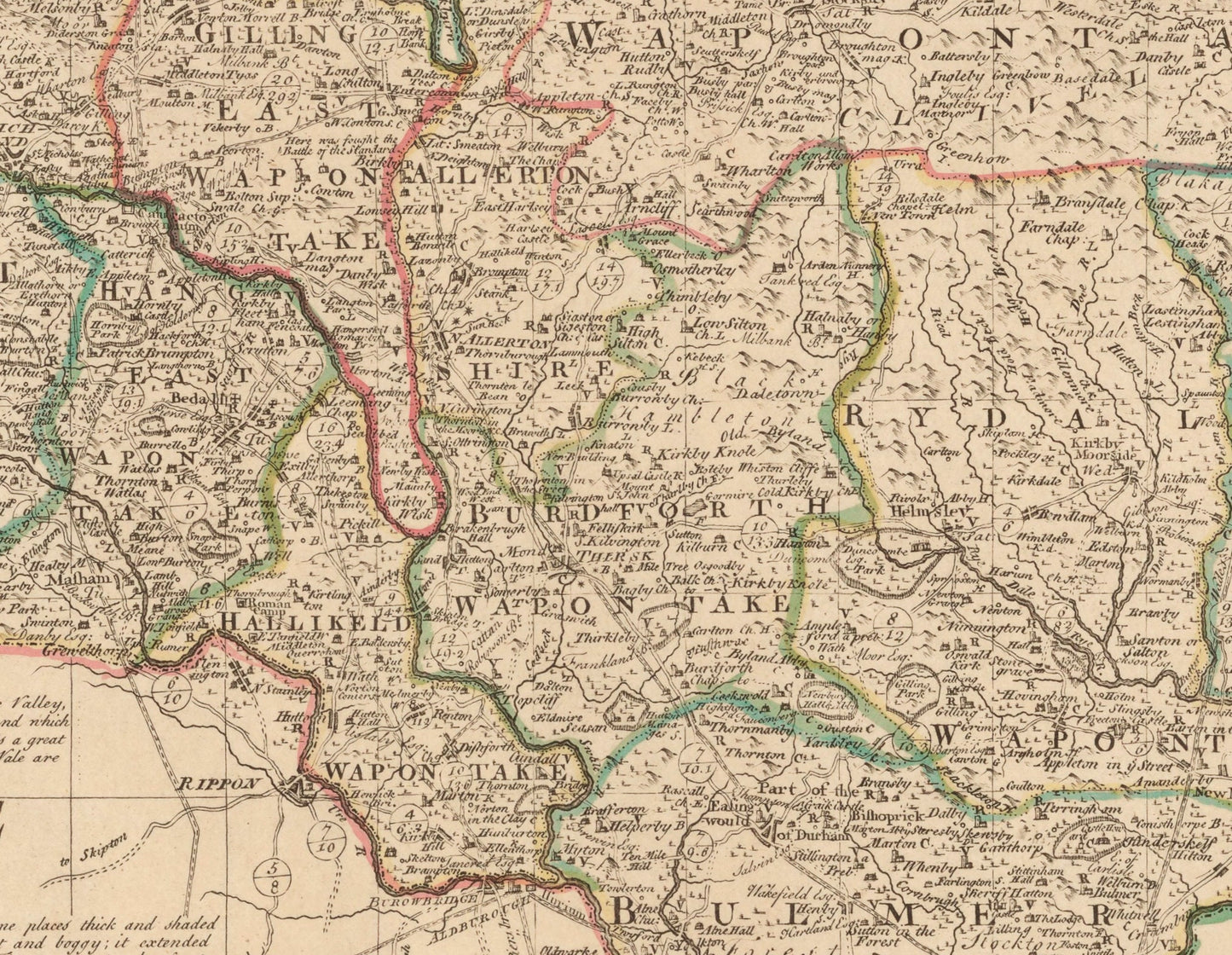 Yorkshire (North Riding) Map dated 1755 - Antique Reproduction - Emanuel Bowen - Detailed County Map - Available Framed